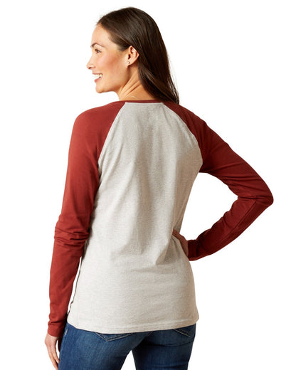 Ariat Womens Stirrup Leather Long Sleeve T-Shirt in Heather Grey/Fired Brick