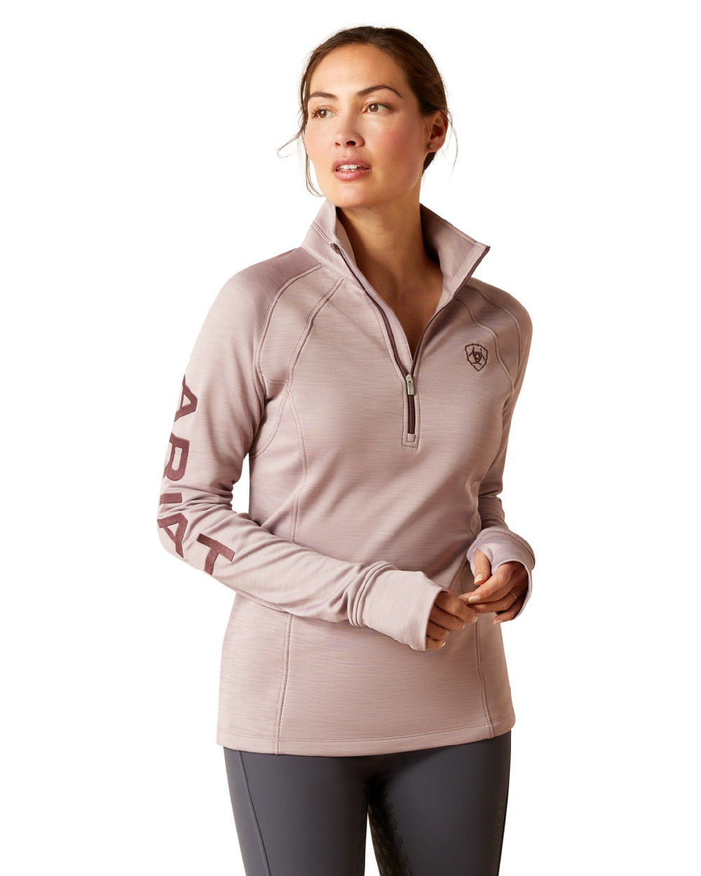 Quail coloured Ariat Womens Tek Team half Zip Sweatshirt on white background 