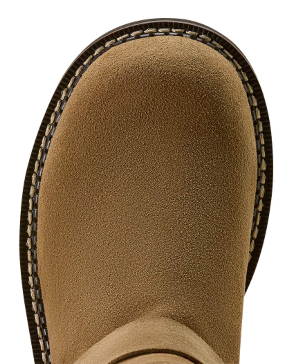 Tan Suede coloured Ariat Womens Fatbaby Chelsea Harness Western Boots on white background 