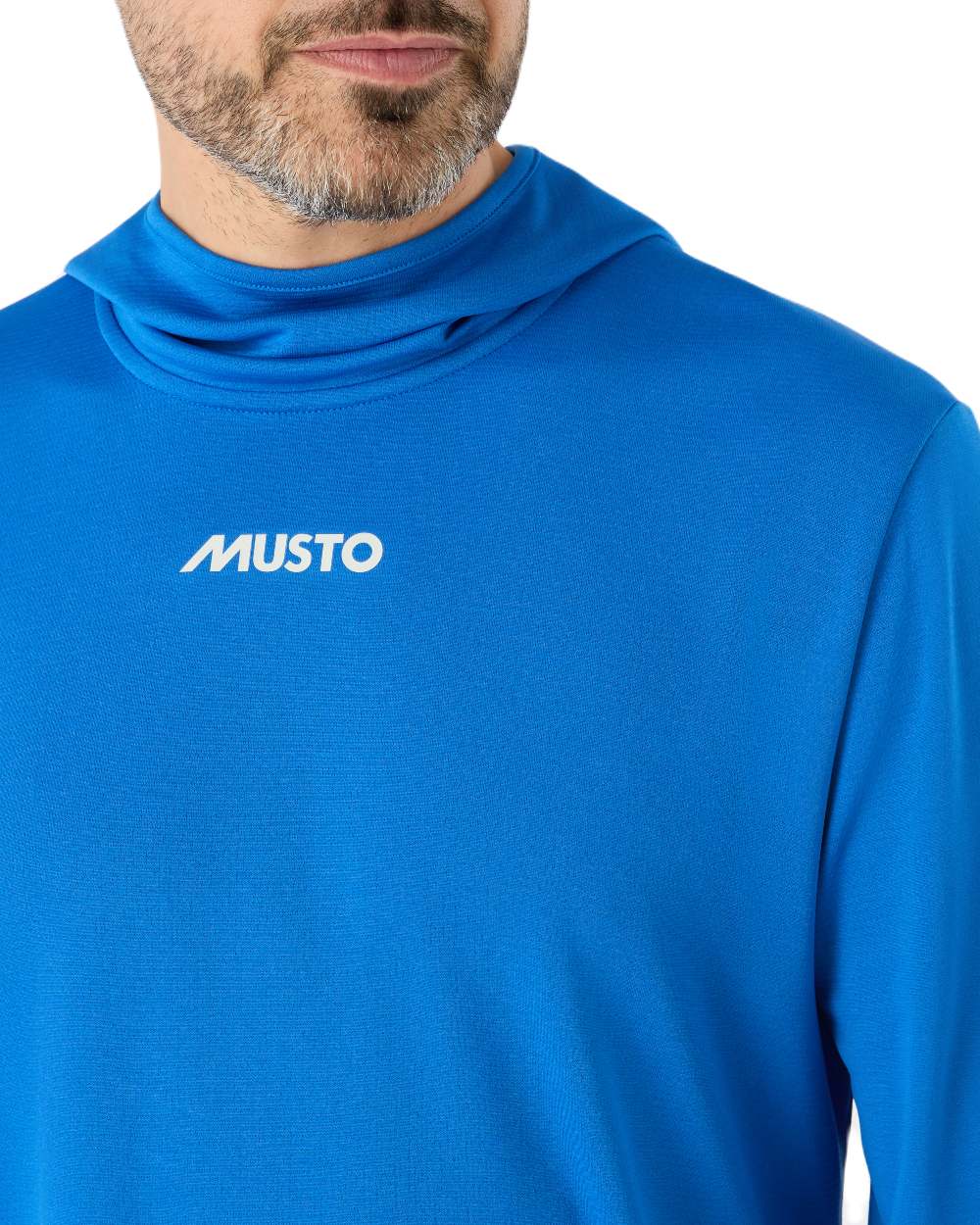 Aruba Blue Coloured Musto Mens Evolution Sunblock Fast Dry Hoodie On A White Background 