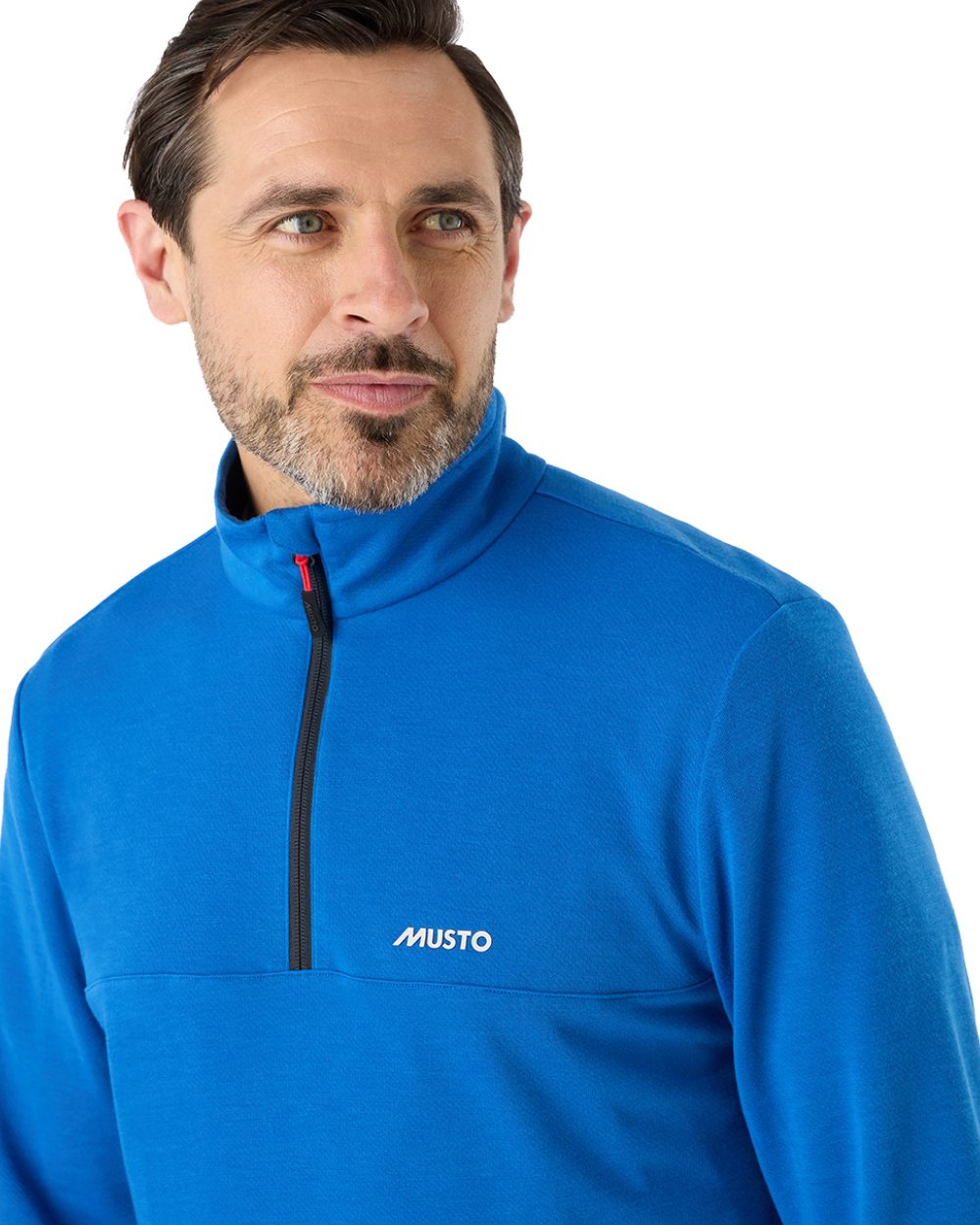 Aruba Blue Coloured Musto Mens Fast Dry Half Zip Top On A White Background 