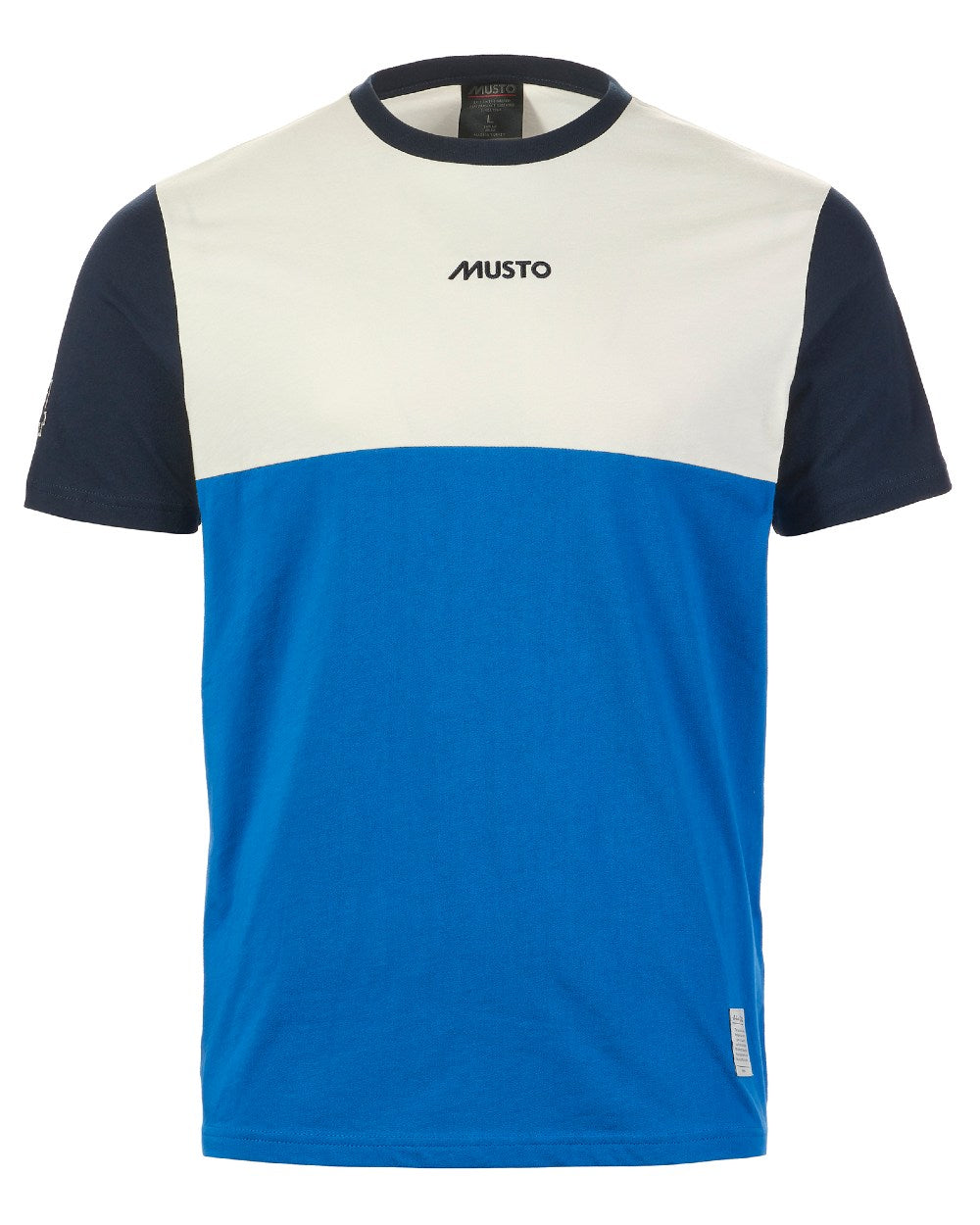 Aruba Blue Coloured Musto Mens 64 Short Sleeve T-Shirt On A White Background 
