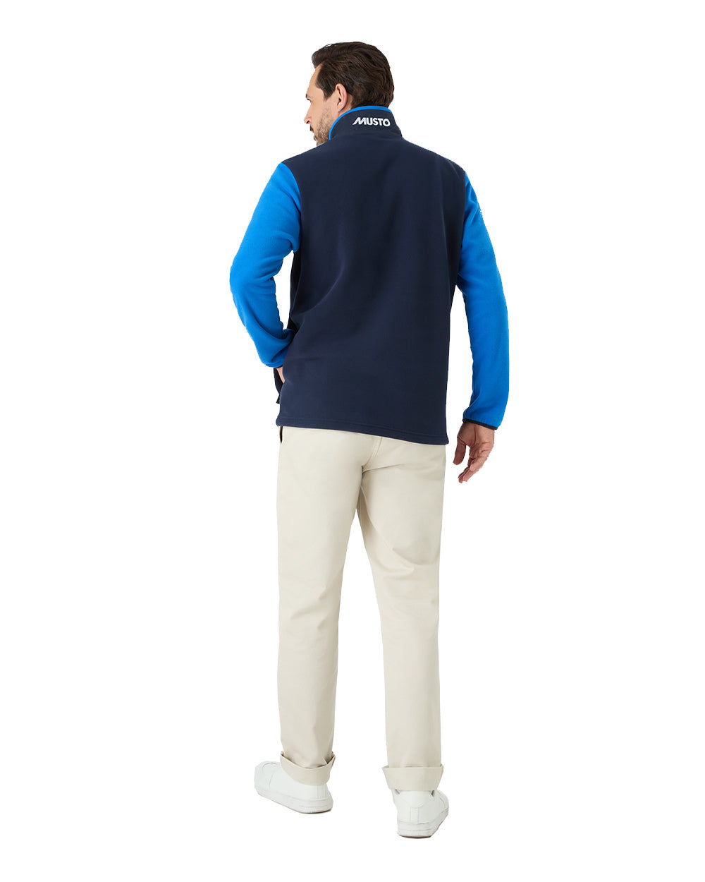 Aruba Blue/Navy Coloured Musto 64 Fleece Pullover On A White Background 