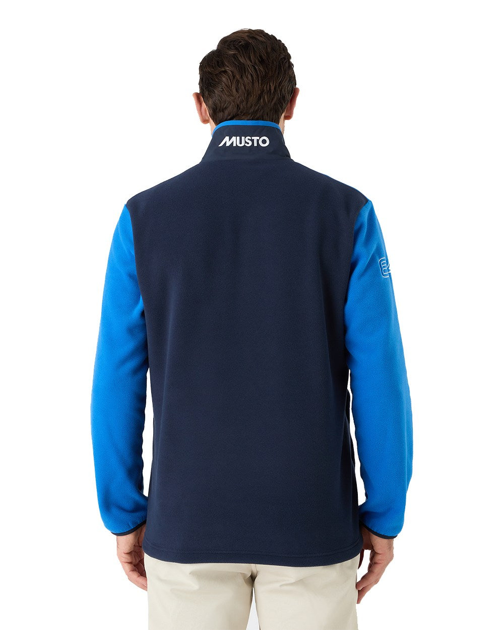 Aruba Blue/Navy Coloured Musto 64 Fleece Pullover On A White Background 