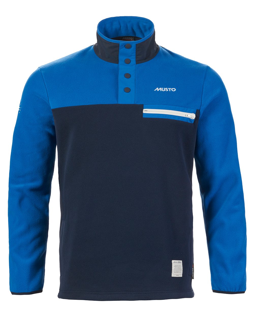 Aruba Blue/Navy Coloured Musto 64 Fleece Pullover On A White Background 