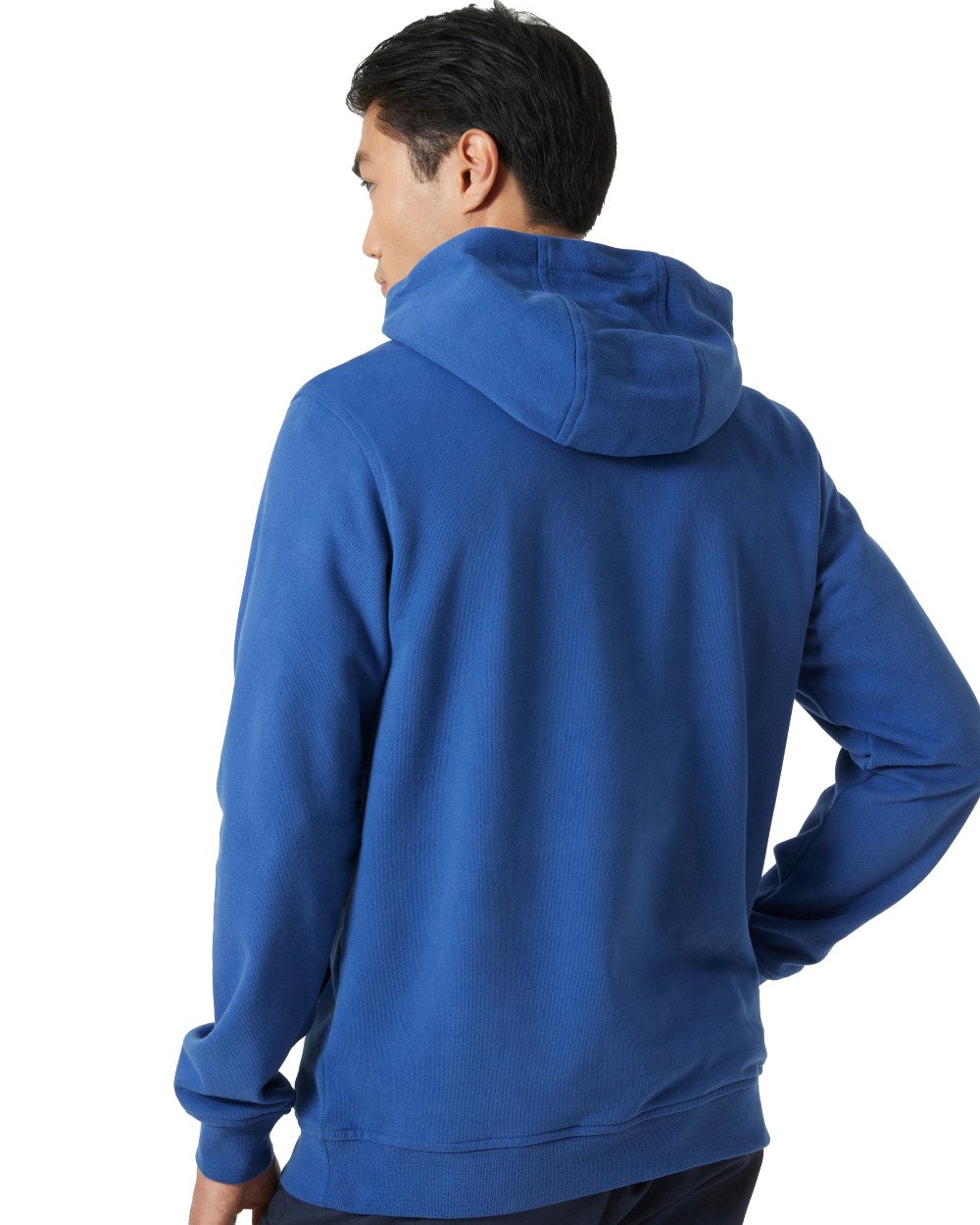 Azurite Coloured Helly Hansen Mens Logo Hoodie On A White Background 