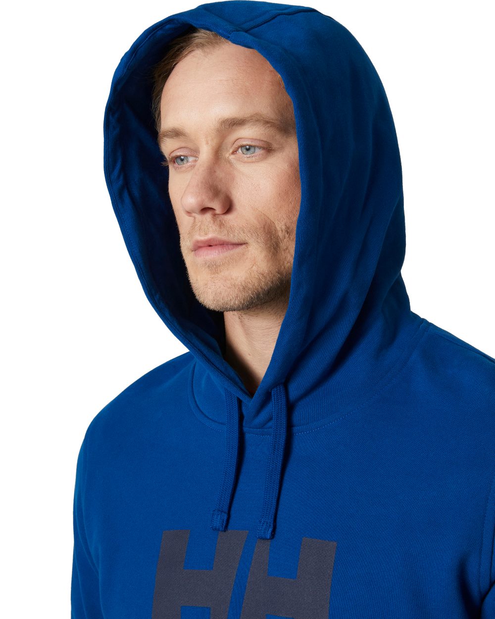 Deep Fjord Coloured Helly Hansen Mens Logo Hoodie On A White Background 