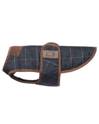 Check Navy Coloured Baleno Bobby Printed Tweed Dog Coat on white background 