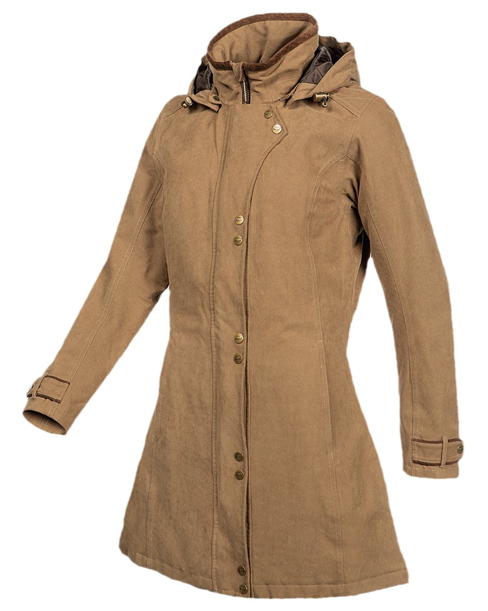 Camel Coloured Baleno Brooklands Waterproof Coat on white background 