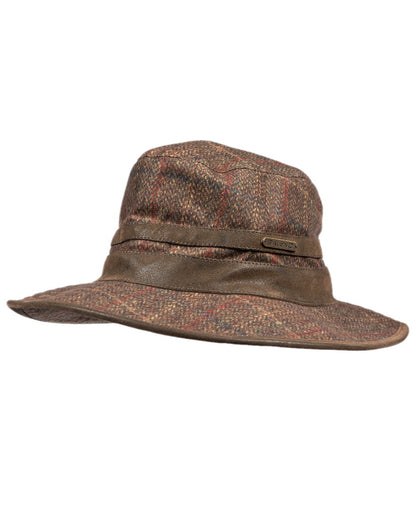 Check Brown Coloured Baleno Caitlin Printed Tweed Hat on white background 