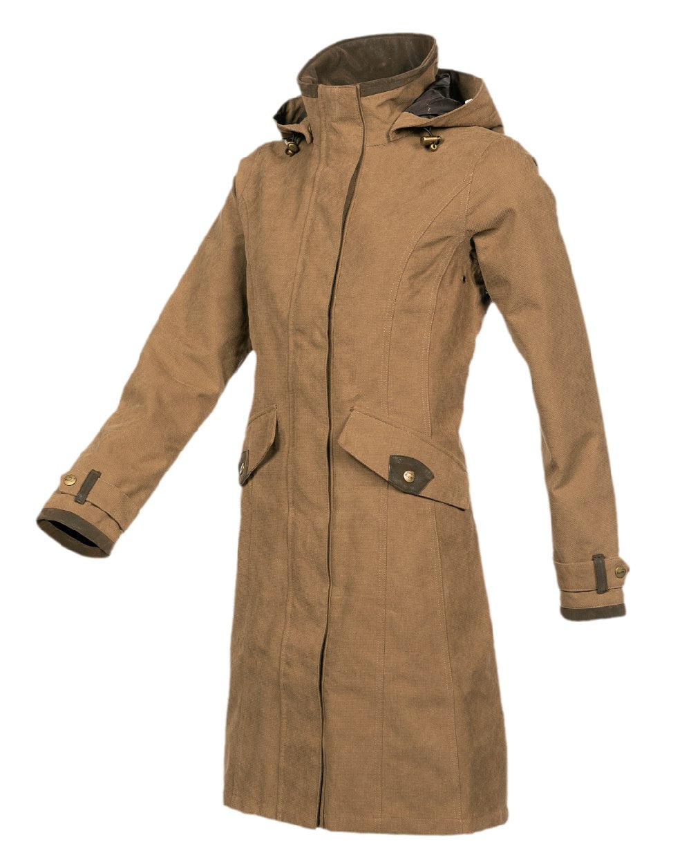 Camel Coloured Baleno Chelsea Mid Length Coat on white background 