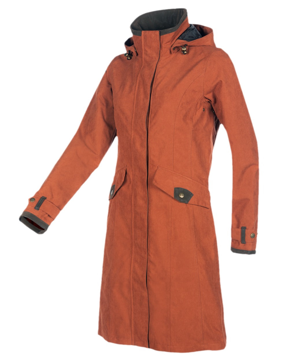 Terracotta Coloured Baleno Chelsea Mid Length Coat on white background 