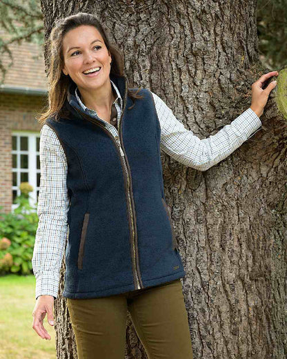 Navy Blue Coloured Baleno Fairway Fleece Gilet on tree background 