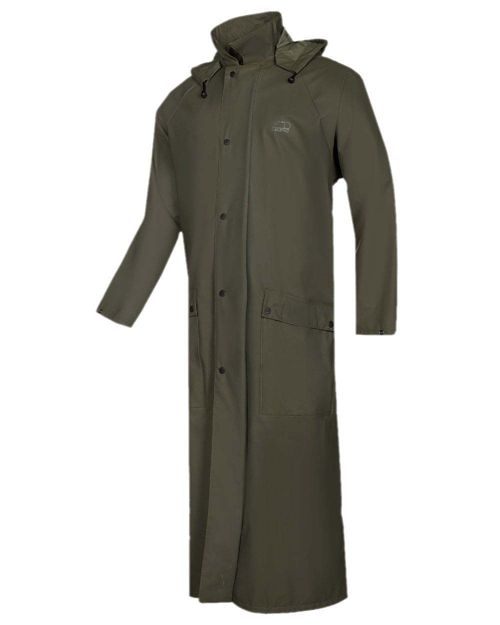 Green Khaki Coloured Baleno Helsinki Long Raincoat on white background 