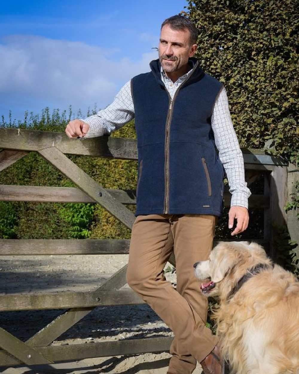 Navy Blue Coloured Baleno Holt Mens Fleece Gilet on nature background 