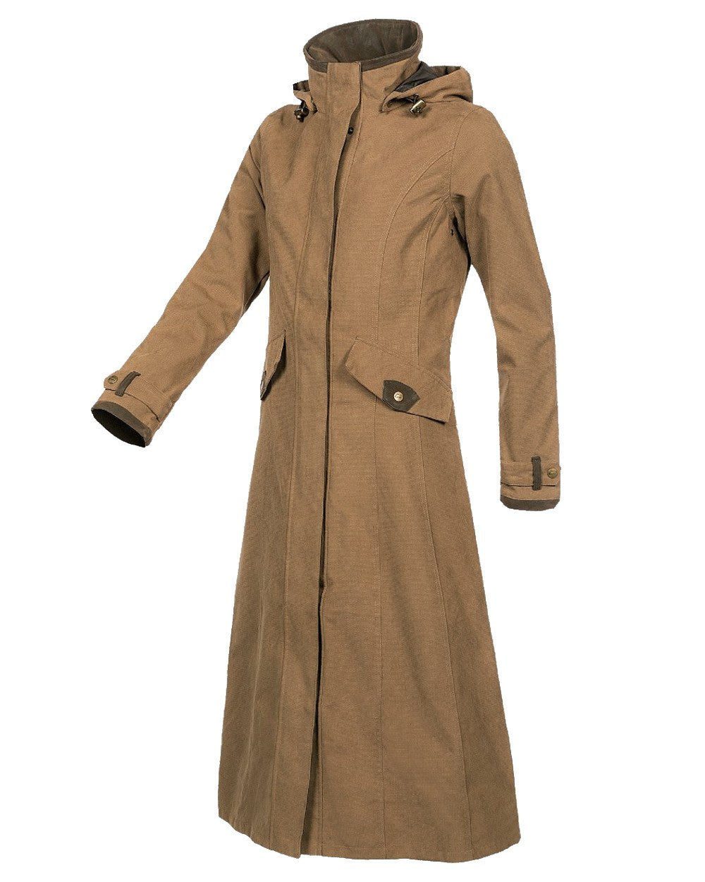 Camel Coloured Baleno Kensington Long Waterproof Coat on white background 