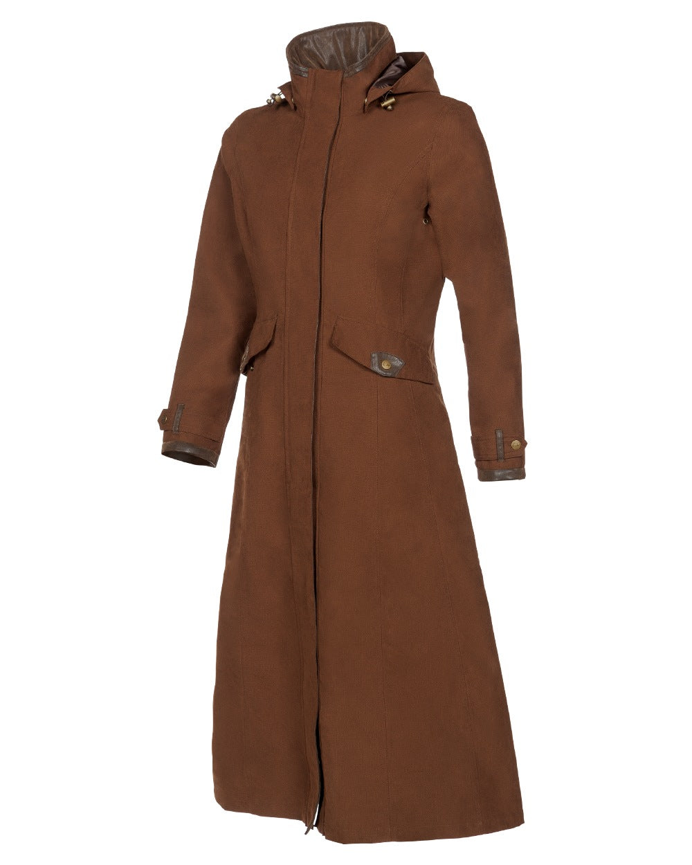 Earth Brown Coloured Baleno Kensington Long Waterproof Coat on white background 