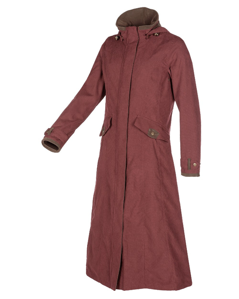 Raspberry Coloured Baleno Kensington Long Waterproof Coat on white background 