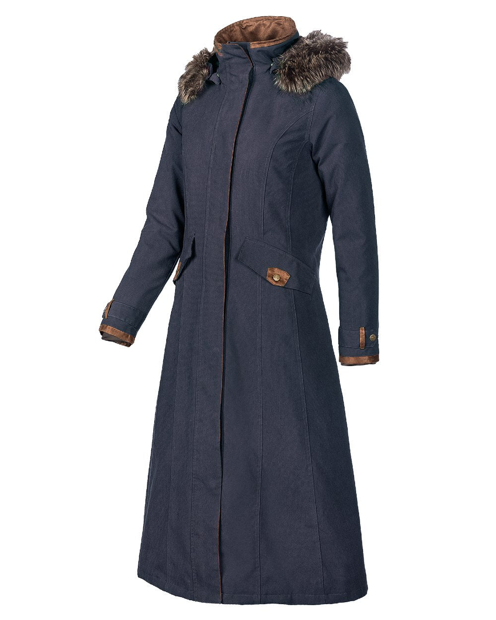 Dark Blue coloured Baleno Kensington Warm Long Waterproof Coat on white background 