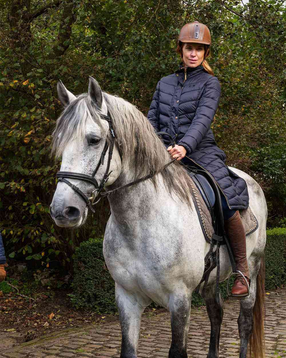 Navy Blue Coloured Baleno Kingsleigh Womens Padded Riding Coat on countryside background 