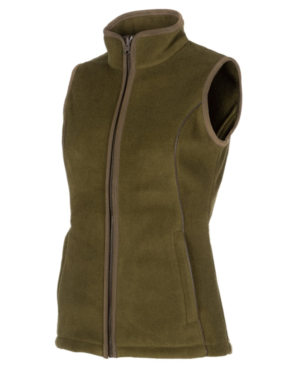 Olive Coloured Baleno Ladies Surrey Fleece Gilet on white background 