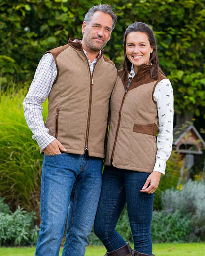 Camel Coloured Baleno Maree Dobby Quilted Ladies Bodywarmer on countryside background 