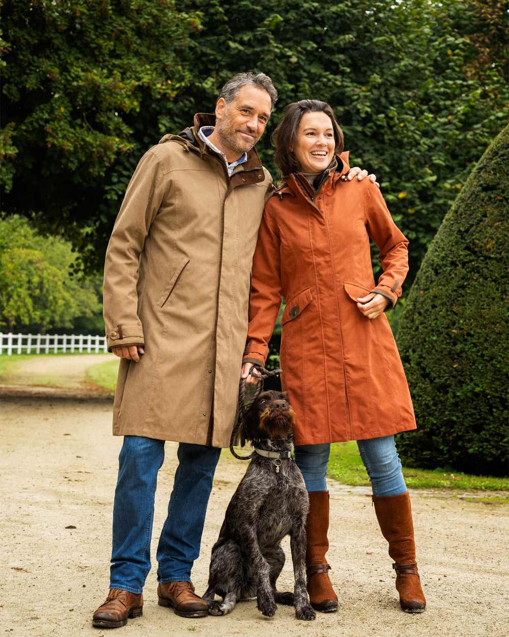 Camel Coloured Baleno Mens Cameron Fashionable Country Coat on garden background 