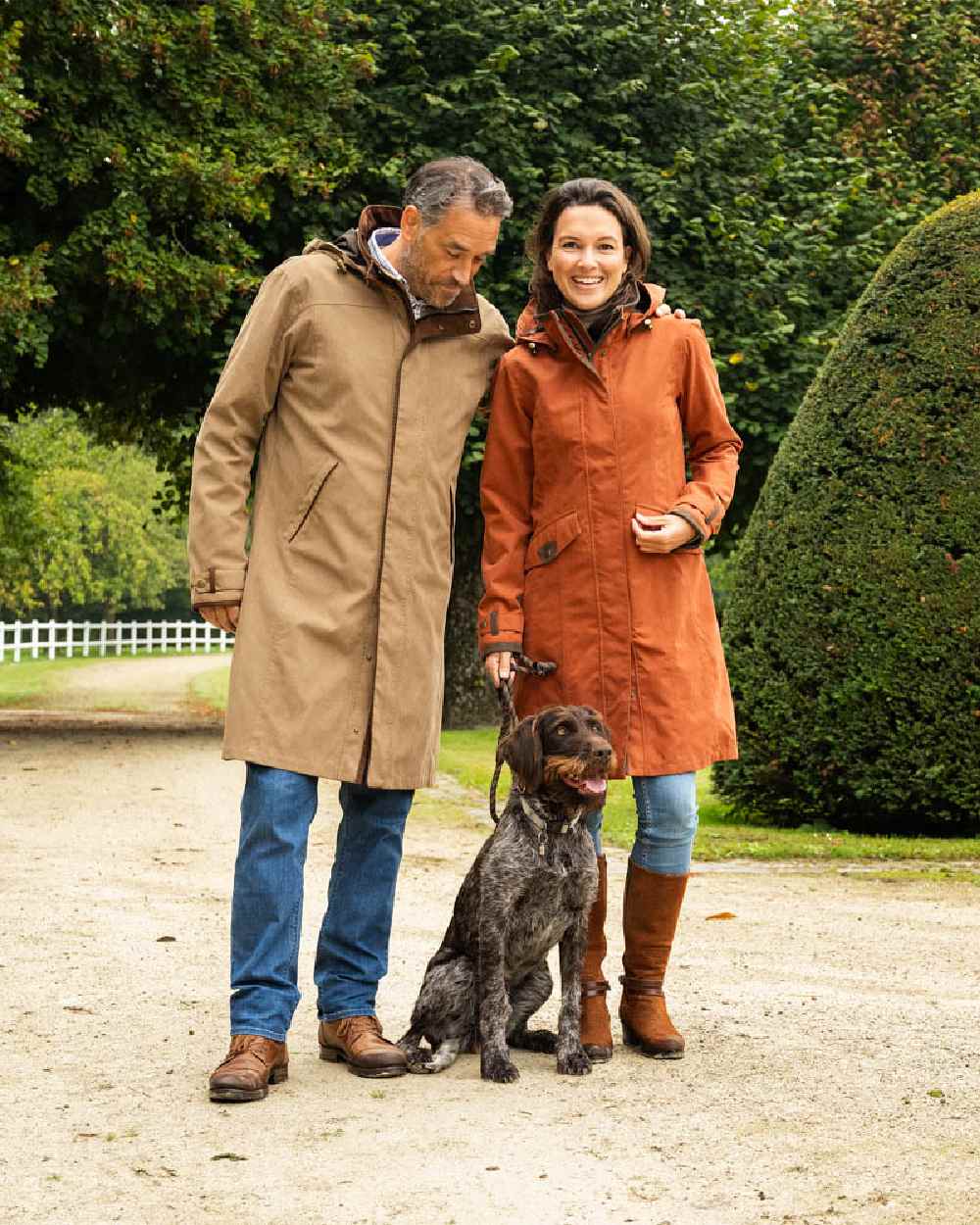 Camel Coloured Baleno Mens Cameron Fashionable Country Coat on garden background 