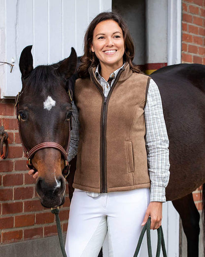 Camel coloured Baleno Sally Ladies Fleece Gilet on horse background 