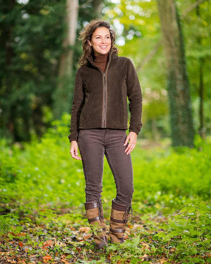 Chocolate Coloured Baleno Sarah Fleece Jacket on forest background 