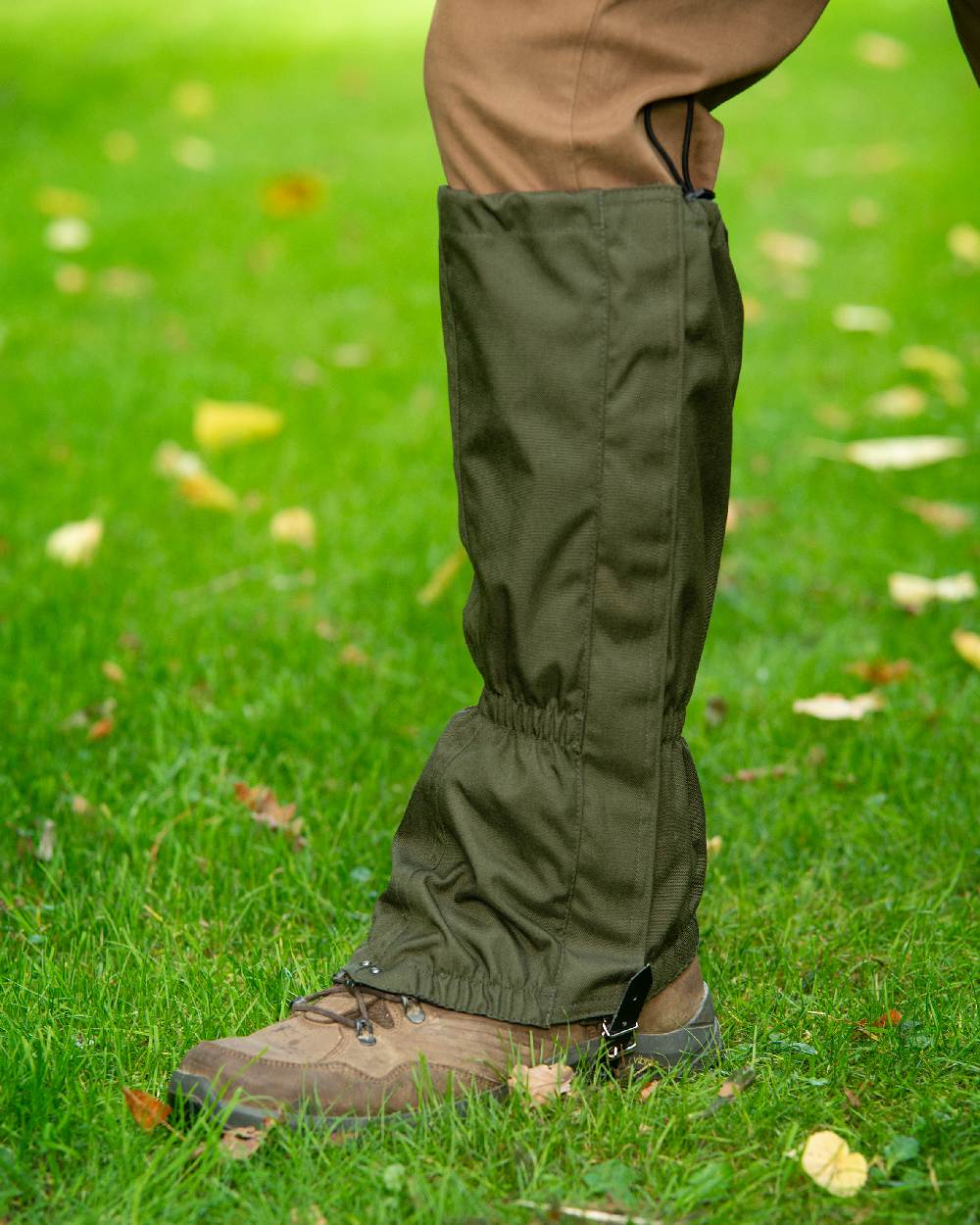 Green Khaki Coloured Baleno Toronto Hydura Gaiters on grass background 