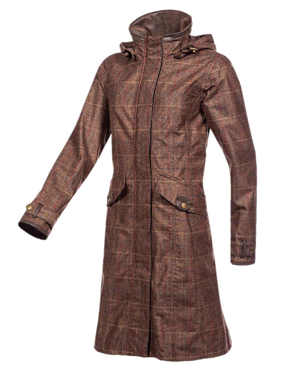 Check Brown Coloured Baleno Twyford Womens Printed Tweed Coat on white background 