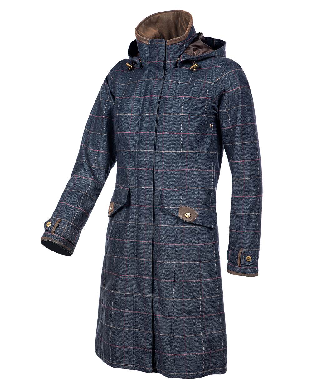 Check Navy Coloured Baleno Twyford Womens Printed Tweed Coat on white background 