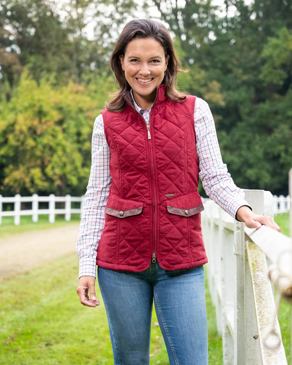 Burgundy Coloured Baleno Womens Chester Quilted Bodywarmer on nature background 