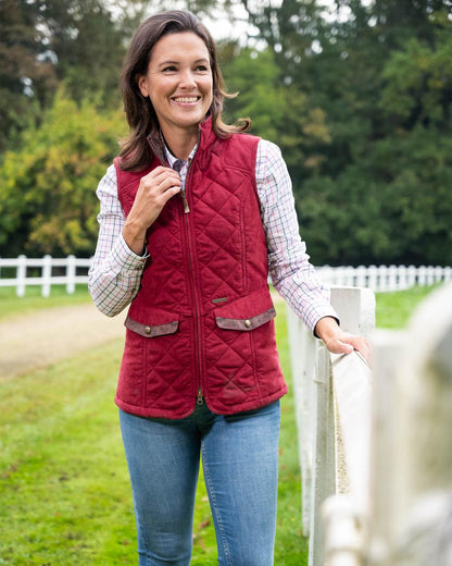 Burgundy Coloured Baleno Womens Chester Quilted Bodywarmer on nature background 