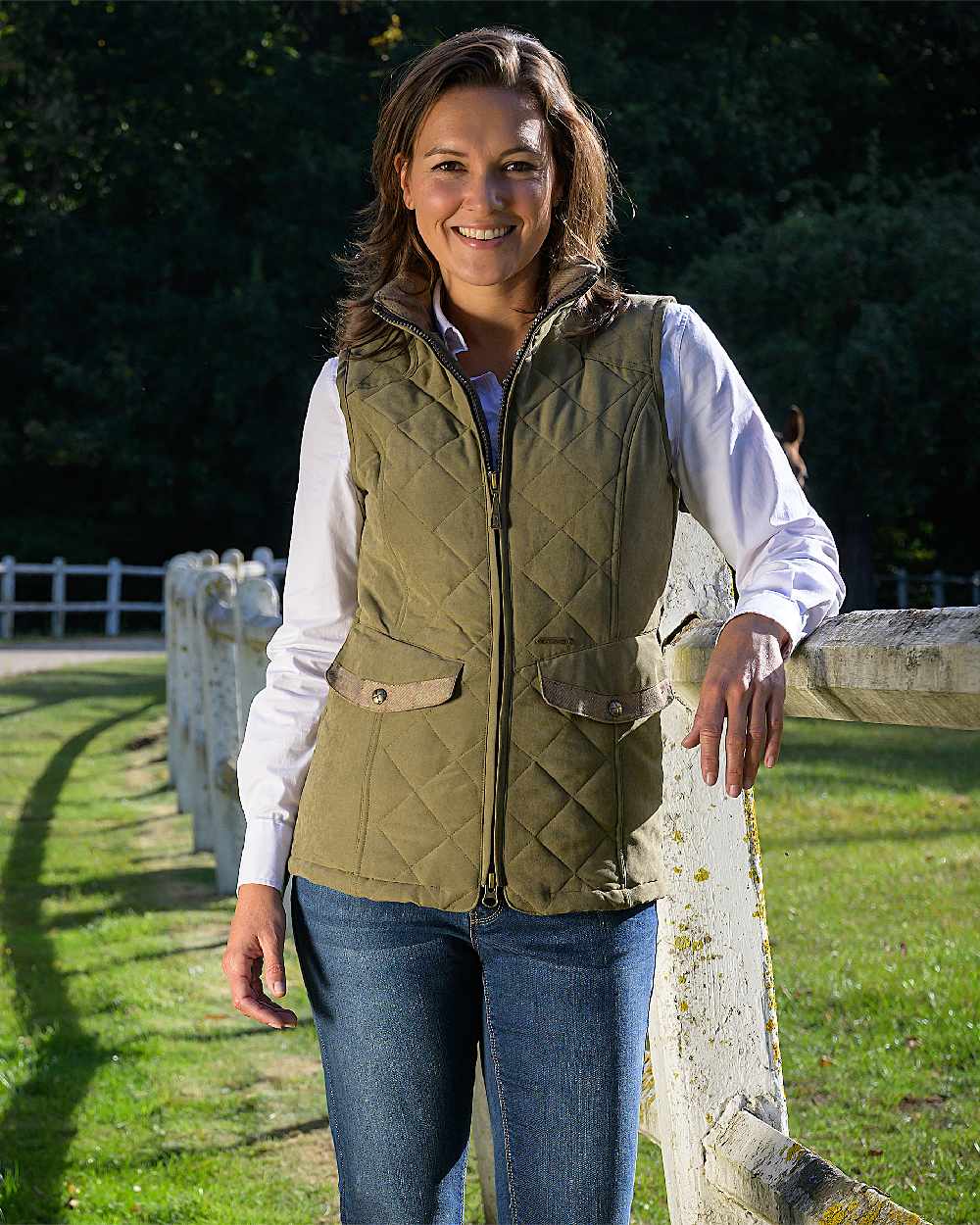 Light Khaki Coloured Baleno Womens Chester Quilted Bodywarmer on nature background  