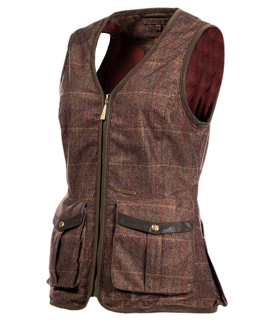 Check Brown Coloured Baleno Womens Kenwood Shooting Vest on white background 