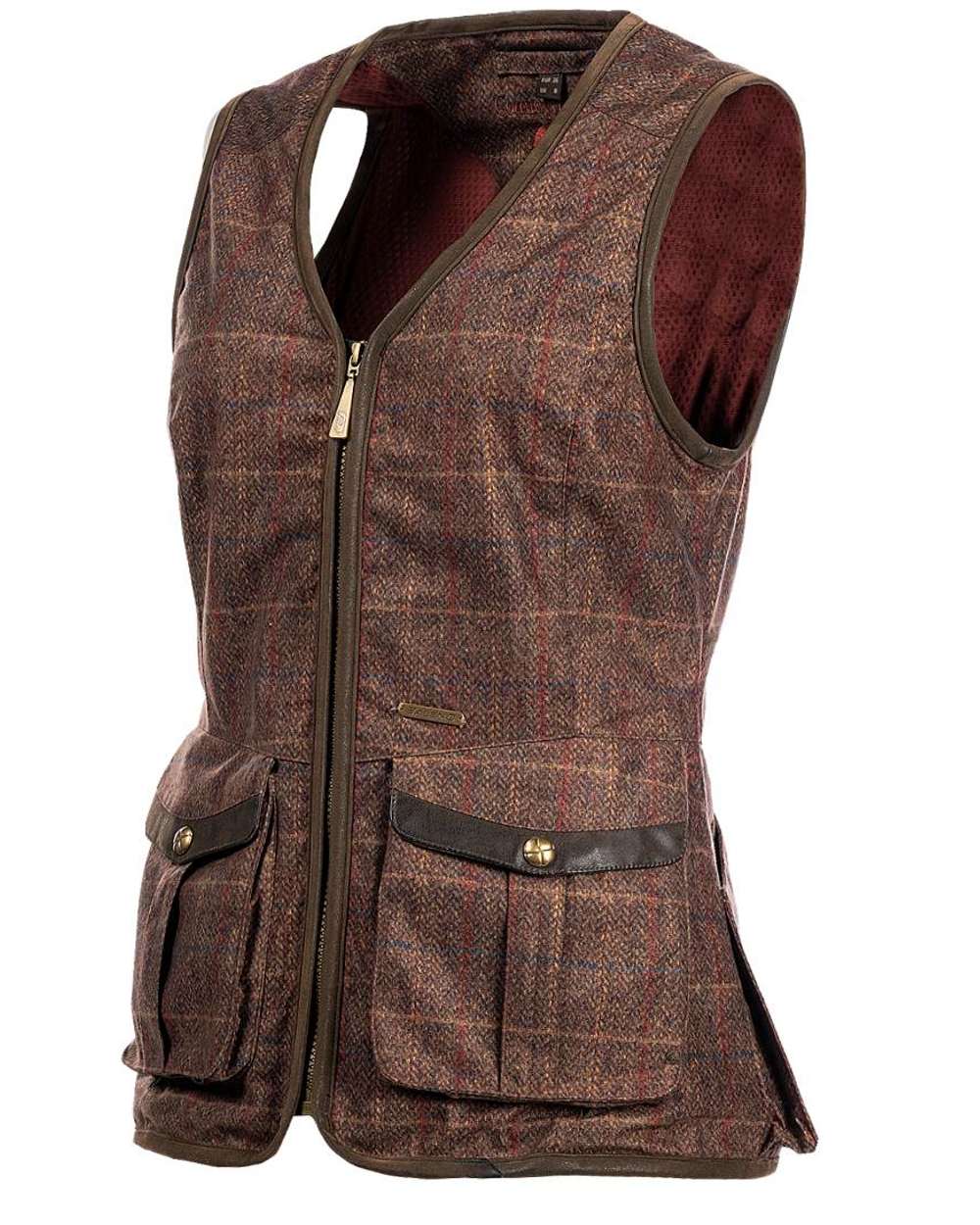 Check Brown coloured Baleno Womens Kenwood Shooting Vest on white  background 