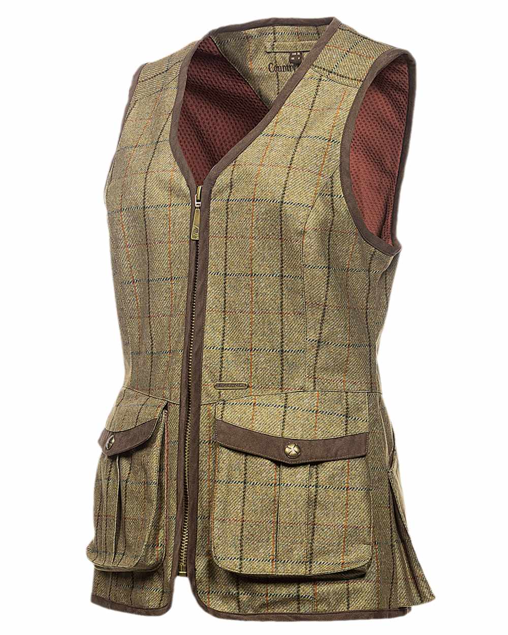 Check Khaki Coloured Baleno Womens Kenwood Shooting Vest on white background 