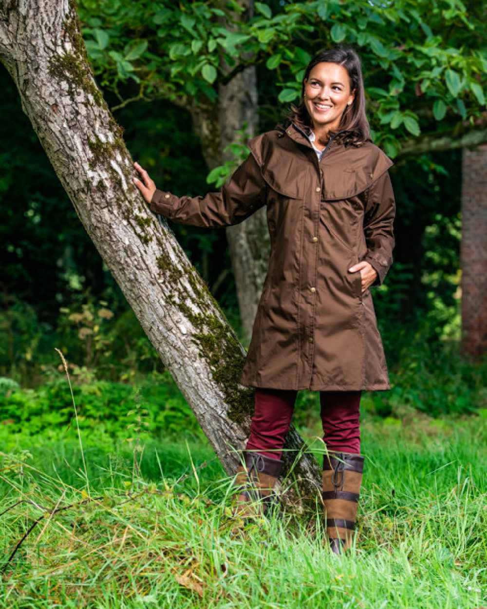 Brown Coloured Baleno Worcester Ladies Jacket on countryside background 