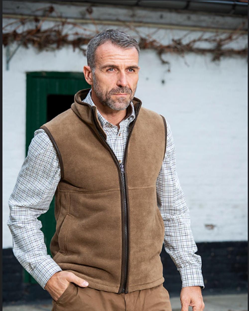 Mens fleece gilet on sale with leather trim