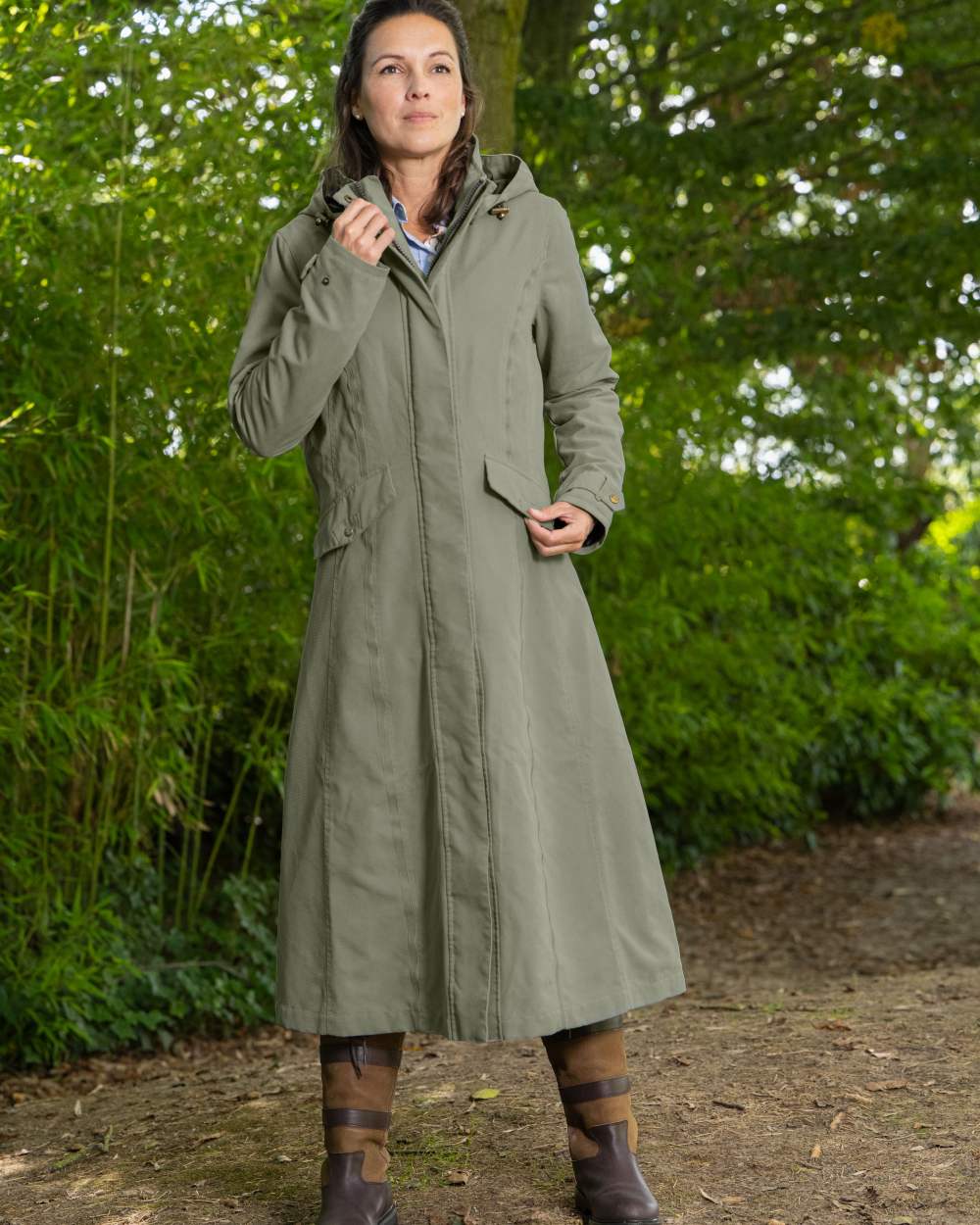 Baleno Kensington Safe Womens Long Riding Coat in Grey Green 