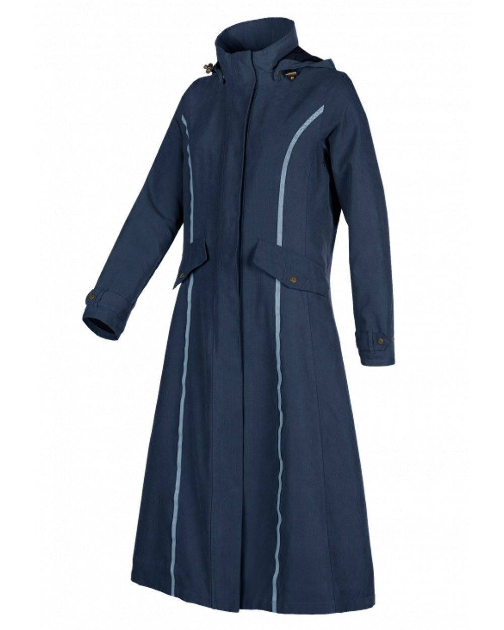 Navy Blue Coloured Baleno Kensington Safe Womens Long Riding Coat On A White Background 