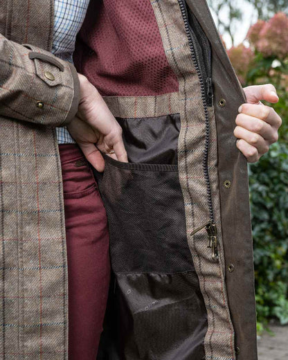 Baleno Twyford Womens Printed Tweed Coat in Check Khaki 