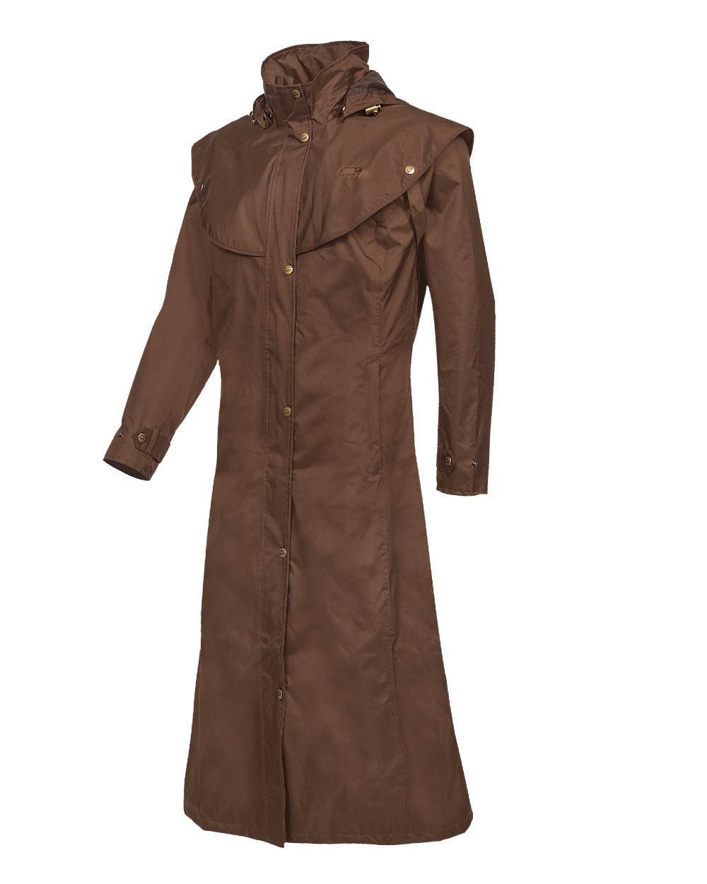 Brown coloured Baleno Oxford Long Waterproof Coat on white background 