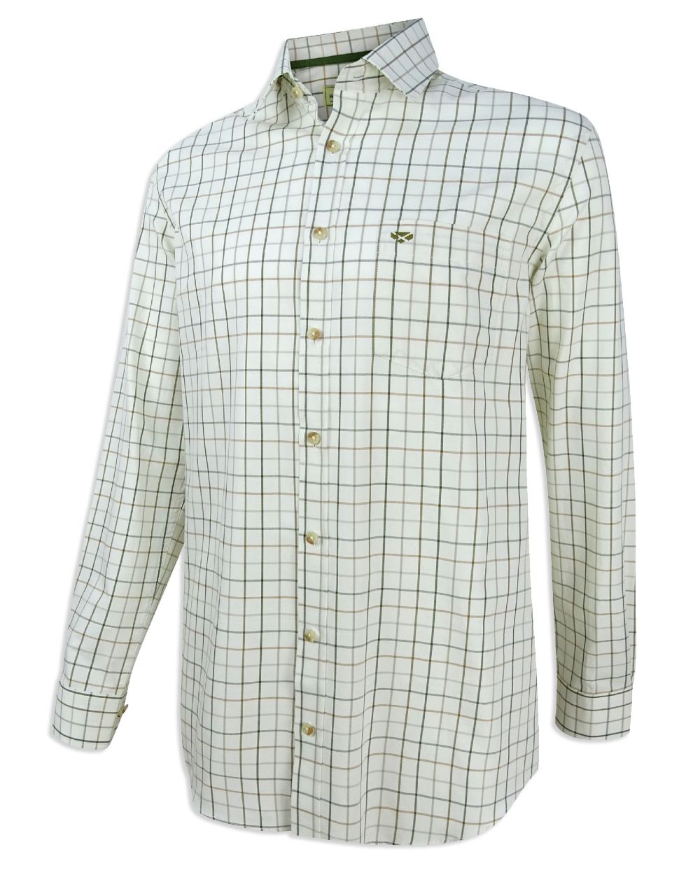 Hoggs of Fife Balmoral Luxury Tattersall Shirt in Green Brown 