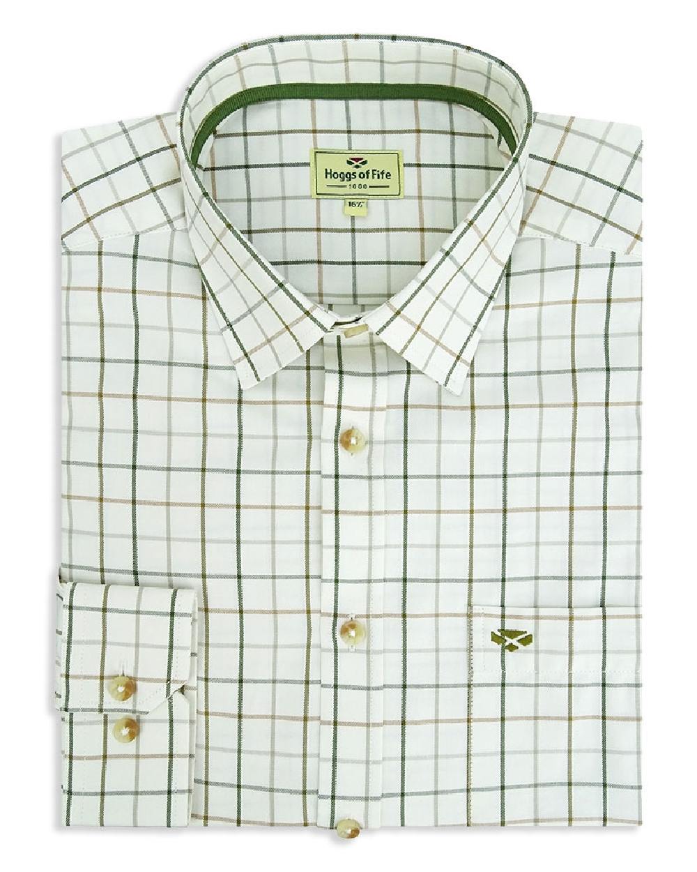 Hoggs of Fife Balmoral Luxury Tattersall Shirt in Green Brown 