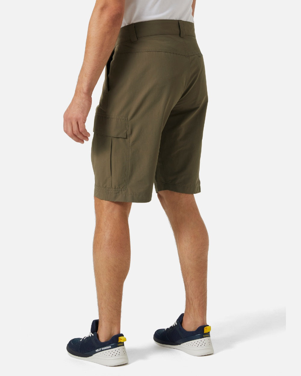 Bedrock coloured Helly Hansen mens quick dry cargo shorts on grey background 