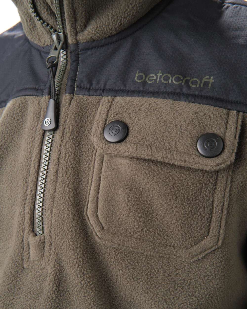 Khaki Black coloured Betacraft Childrens Quest Fleece Bushshirt on white background 