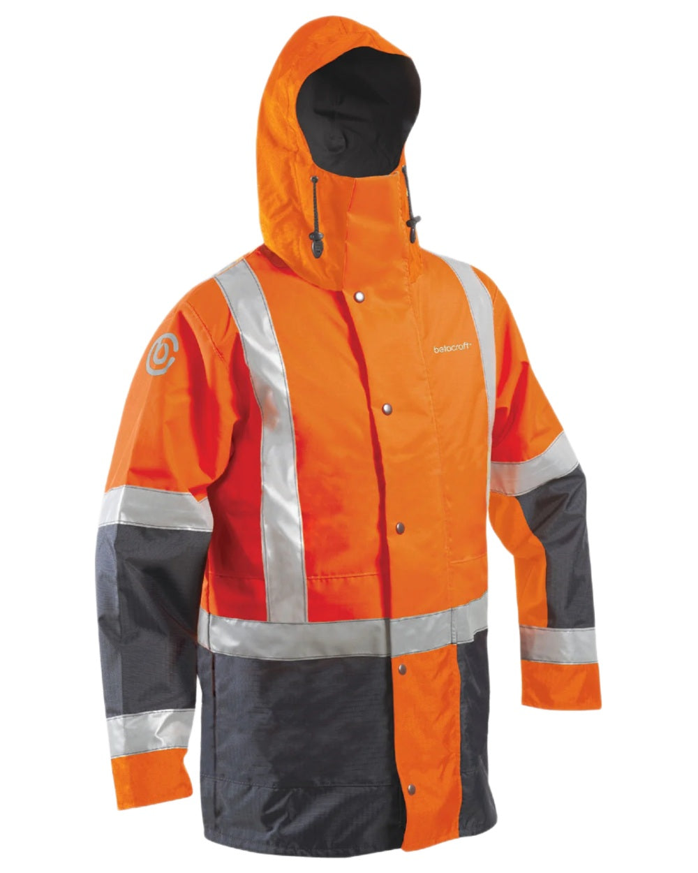 Fluoro Orange Navy coloured Betacraft ISO940 Waterproof Ranger Parka on white background 
